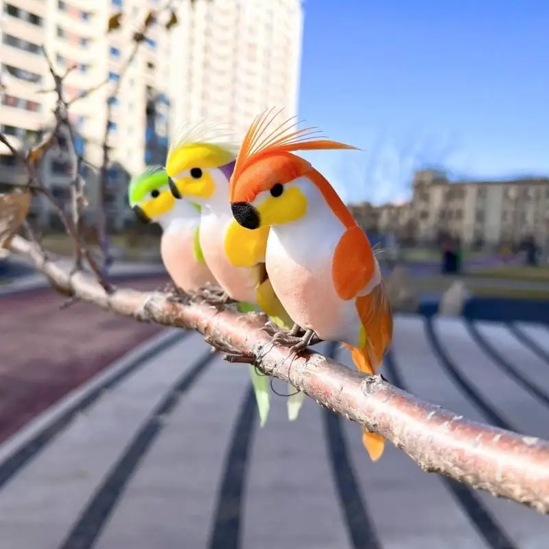 1Pc Miniature Feather Lawn Doll Ornaments 15cm Creative Handmade Simulation Parrot Animal Bird Garden Props Decoration.