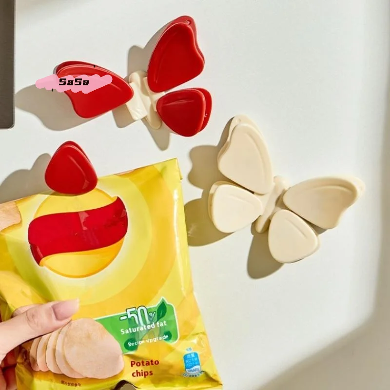 

3D магнитные зажимы для холодильника с бабочкой, милые красные, белые бабочки, декор для холодильника, пластиковый пакет для закусок, герметик, кухонные аксессуары