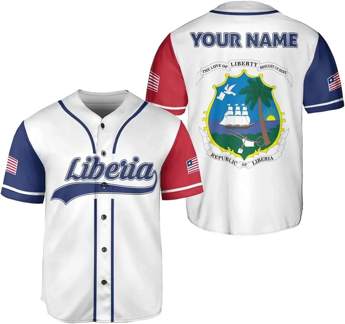 

Custom Name Liberia Flag Badge Baseball Jersey Men's Women's Short Sleeve Jersey Men's Streetwear Short Sleeve Sports T-shirt