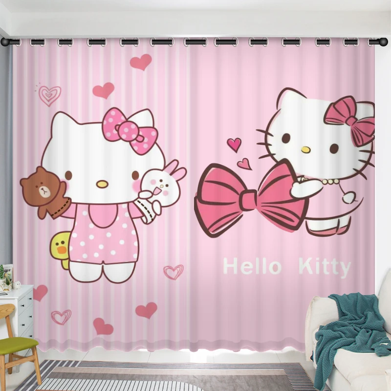 

Curtain Hello Kitty Full Blackout Girl Boy Bedroom Pink Cute Princess Style Children's Room Bay Window Decoration