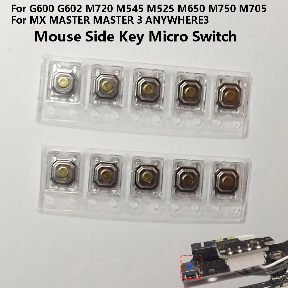 10 interruptor de botón de ratón para Logitech G600 G602 M720 M545 M525 M650 M750 M705 MX Master 3 ANYWHERE3 teclas laterales de ratón Micro interruptor