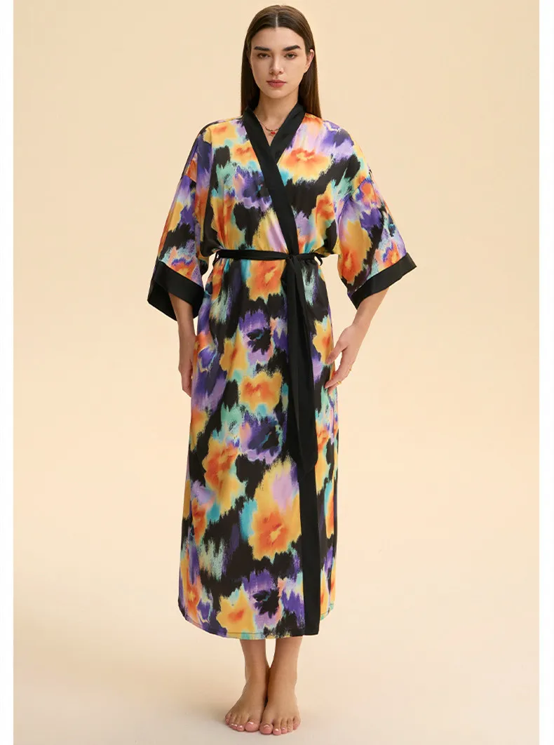 

Невеста подружка невесты свадебный длинный халат с принтом тай-дай кимоно халат ночная рубашка повседневная атласная женская сексуальная ночная рубашка пижамы