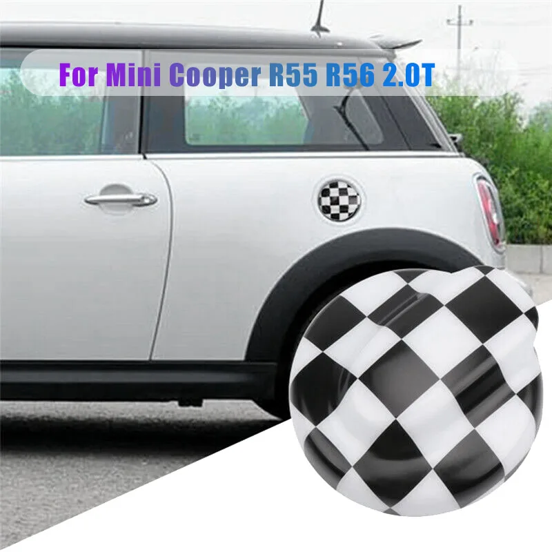 ABS Fuel Tank Filler Protection Cover Gas Cap Cover Trim Decor for Mini Cooper R55 R56 2.0T Black/White Checkered Racing