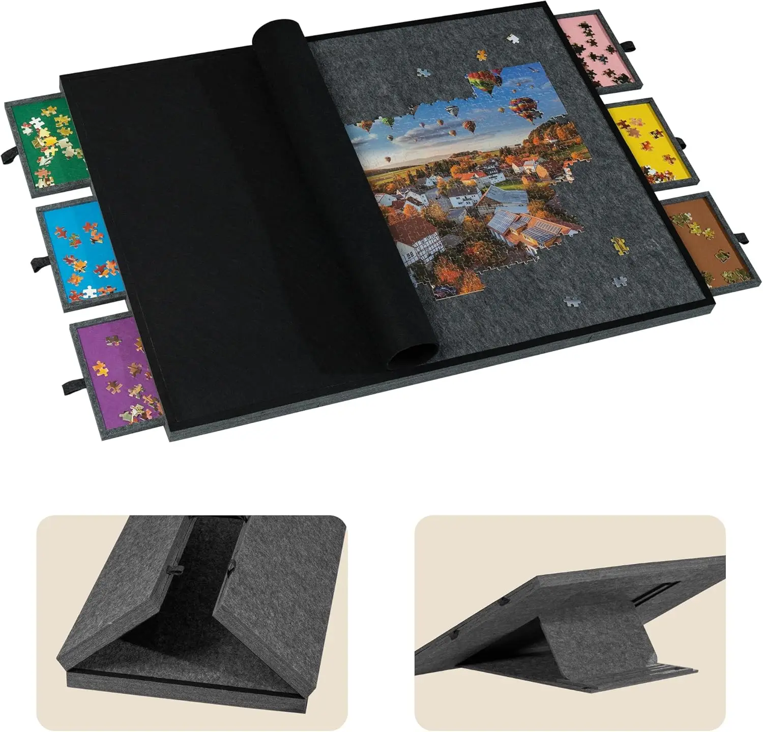 

Foldable Jigsaw Puzzle Table with Cover, 3-Tilting-Angle, Lightweight Portable Felt Board with 6 Drawers, Up to 2000 Pieces