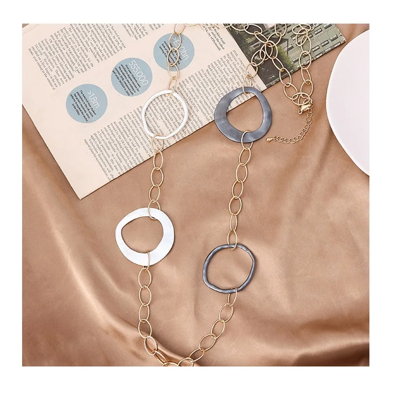 

New Women's Sweater Chain Fashion Exaggerated Versatile Geometric Metal Brushed Long Necklace