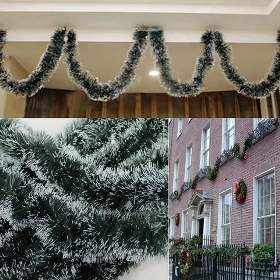 Oropel verde con punta de nieve gruesa de 2 metros, decoración de árbol de Navidad, guirnalda, Festival de Navidad, adornos para el hogar de Año Nuevo