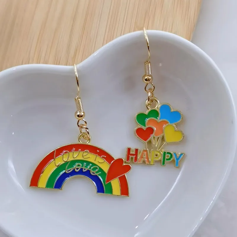 Enamel Rainbow Balloon Handmade Asymmetric Earring Jewelry