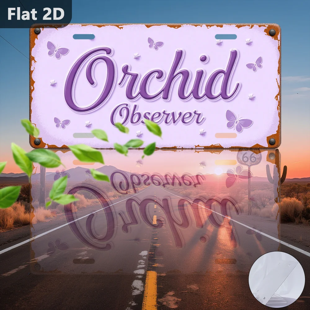 2D Flat, 1pc Outdoor Signs & Wall Decor, Orchid Observer Text with Butterflies,Gifts for Family Friend, Hanging Decor for Cafe