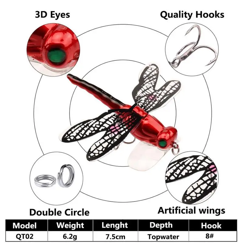 Dragonfly Shaped Hard Fishing Bait Fly Fishing Fly Topwater Bait Double Skirted Wings With Hook Dragonfly Simulation Pseudo Bait