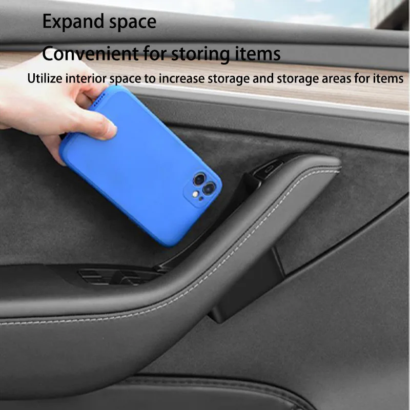 For Tesla Model 3/Y Door Side Storage Box Handle Pocket Armrest Driver Passenger Storage Tray Container Organizer