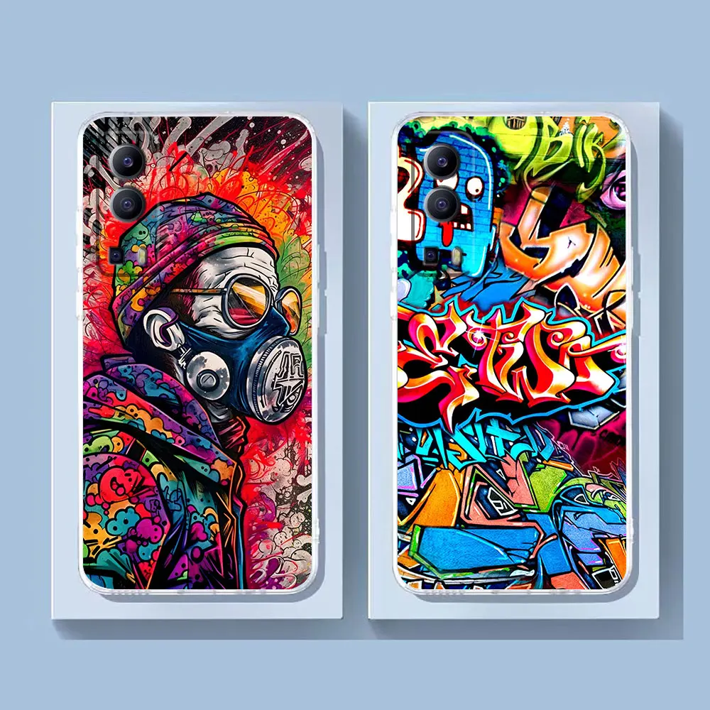 Clear Phone Case For VIVO Y30 Y32 Y33S Y50 Y51S Y52S Y53S Y55S Y66 Y77 Y93 Y95 Y97 V20 5G 4G Case Street Graffiti Spray Painting