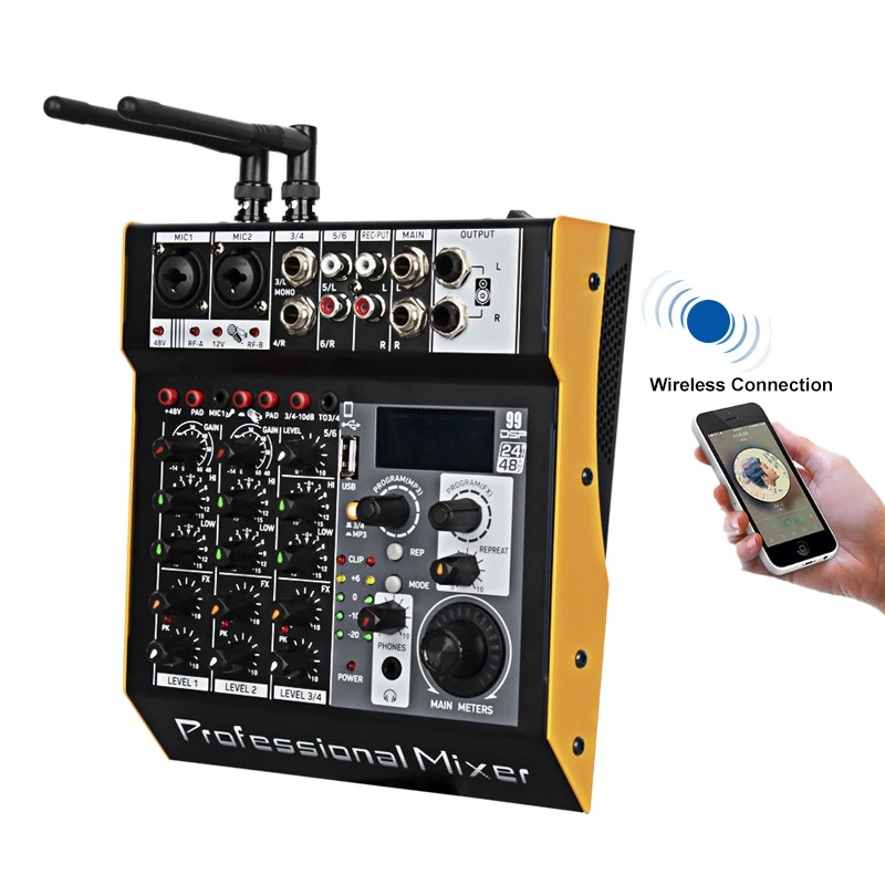 

Mini Portable 6 Channel Microphone 99 Dsp Dj Controller/audio Console Mixer Audio Sound System Amplifier Power Mixer 6 Channel