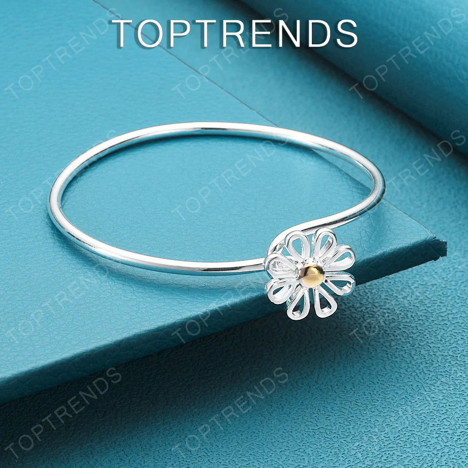 

Красивый регулируемый браслет из стерлингового серебра 925 пробы с цветком ромашки для женщин, изысканные милые ювелирные украшения, аксессуары для дня рождения, Рождества, вечеринки