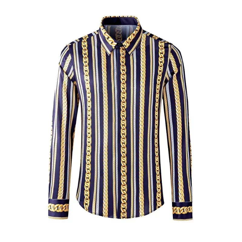 New Arrival Fashion High Quality Spring Vintage Stripe Print Long Sleeve Men's Shirt plus Size M L XL 2XL 3XL 4XL