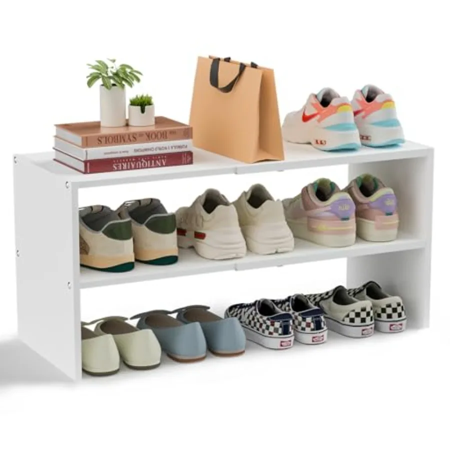 

Shoe Rack Organizer for Closet 2-Tier Expandable Shoe Shelf Stackable Iron Wood Combination Small Shoe Racks Shelves for Closet