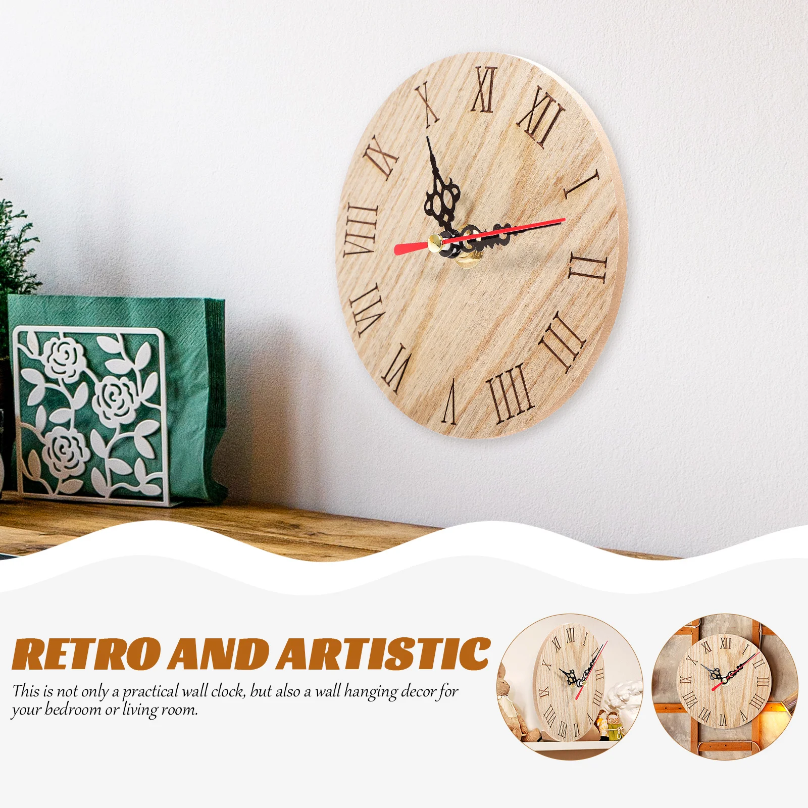 

Rustic Wall Clock Silent Non Ticking Wooden Retro Round Decor for Home Bedroom Living Room Vintage Style Hanging
