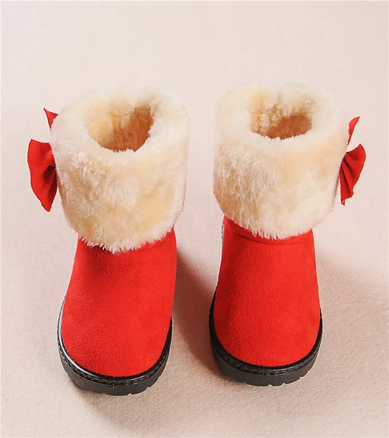 Botas Niña Plush Child Snow Boot Winter New Girl Princess Boots Warm Ankle Boot Comfort Cotton Shoes Child Shoe Bow Padded Boots