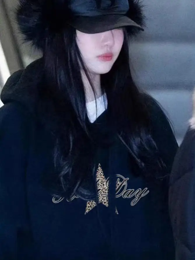 

Женская толстовка в американском стиле свободного кроя с принтом, на молнии, с длинным рукавом, для осени и зимы, повседневная, от NingYi Zhuo