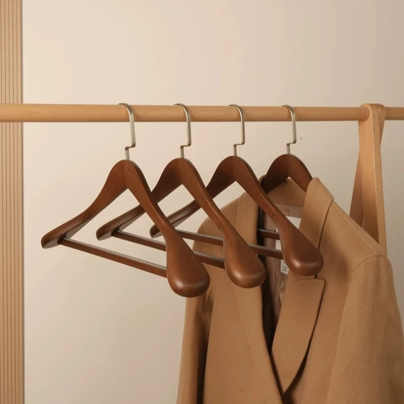Vintage Wooden Suit Hanger Wide Shoulder Non Bulge Design for Blazer Jacket Solid Wood Clothes Rack Anti Slip Wardrobe Organizer
