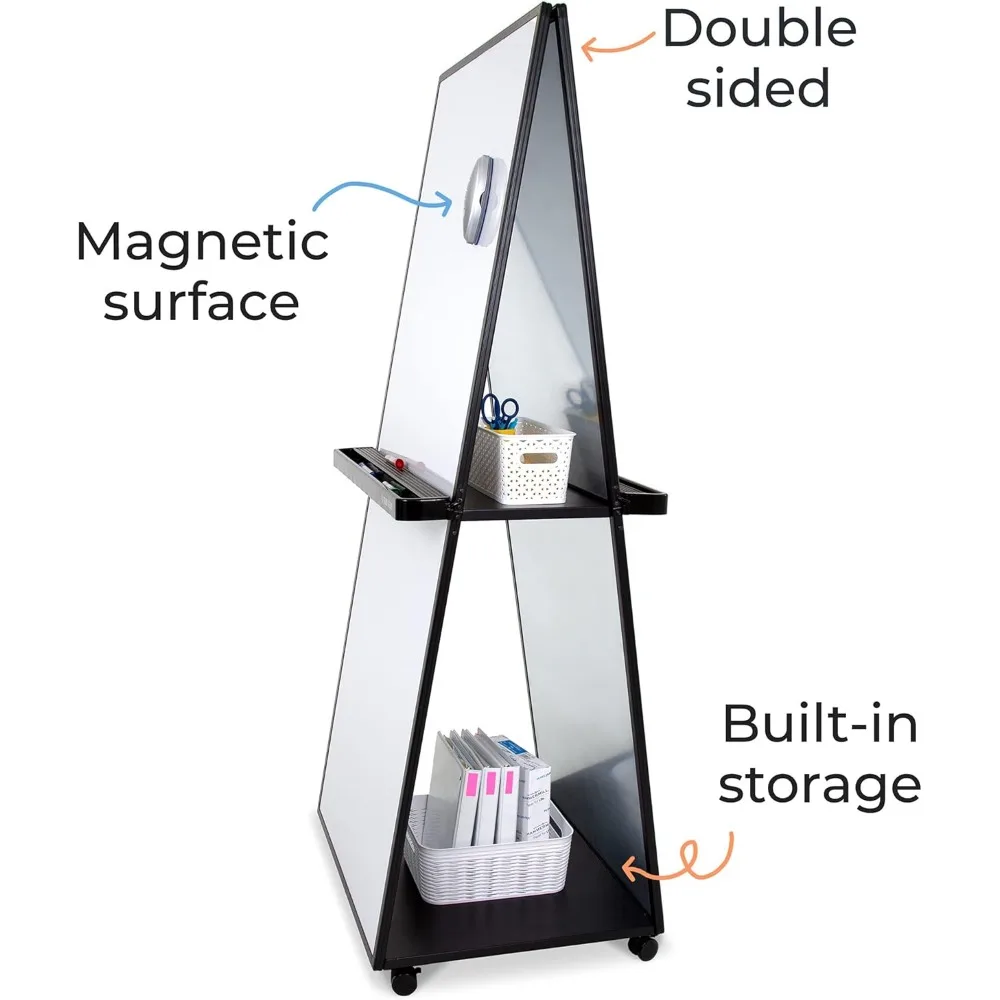 سبورة بيضاء متنقلة بطول 74 بوصة مع سطح مسح جاف مغناطيسي مزدوج الجوانب للاستخدام المكتبي والمدرسة
