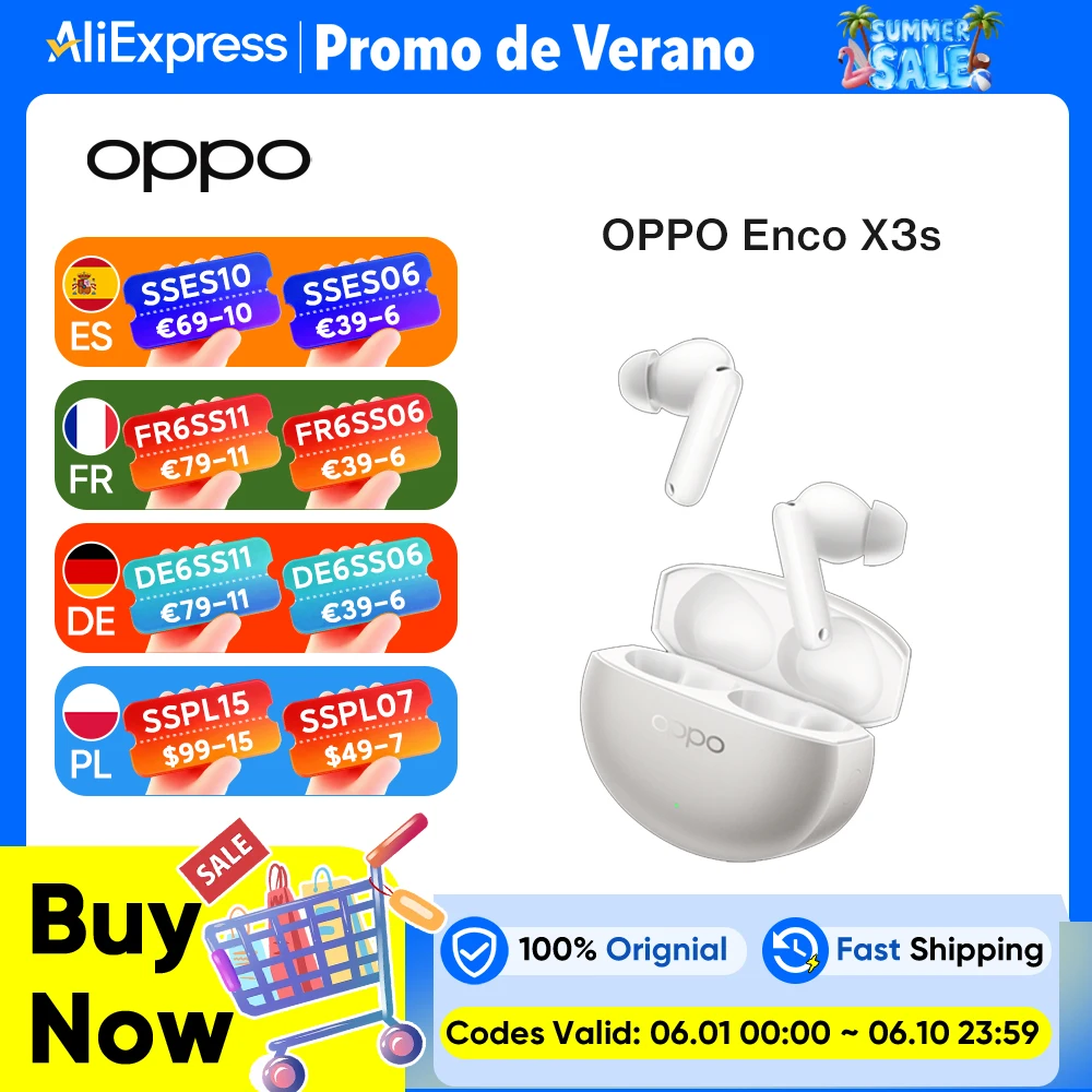 EU version OPPO Enco X3s Silver,Wireless Earphones with Dynaudio Sound,55dB ANC, Dual Dynamic Drivers, 45H Battery Life