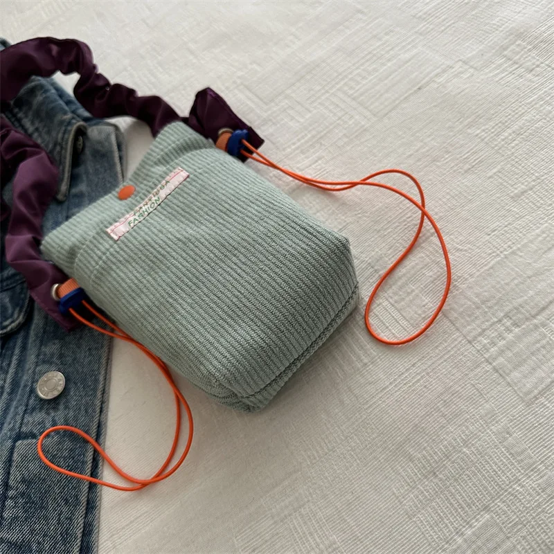 

Вельветовая сумка для телефона через плечо, цвет столкновения, мини-сумка на плечо в стиле ретро, студенческий подвесной кошелек для монет на шее