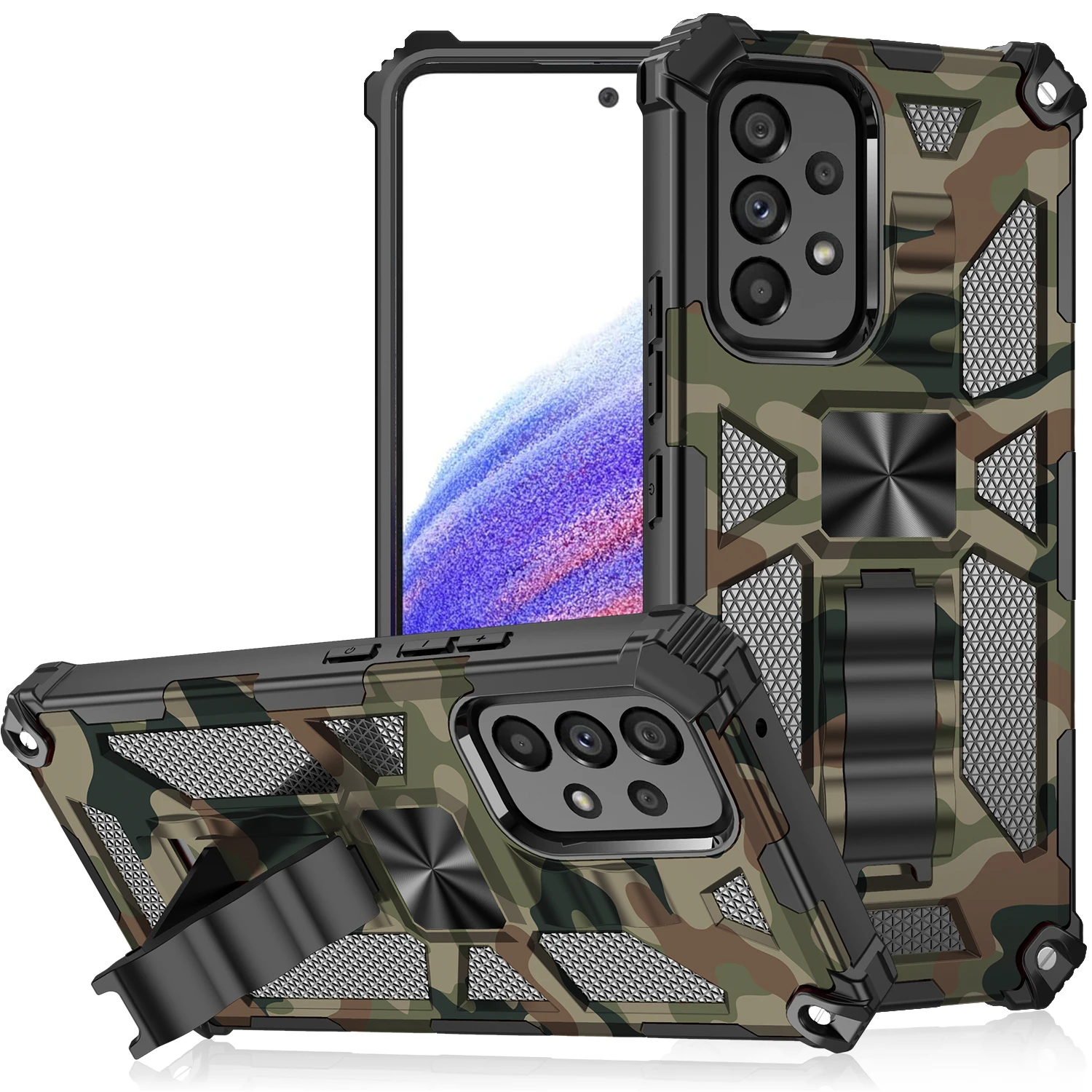 Military Camouflage Armor Shockproof Case For Samsung Galaxy A53 A73 A13 5G A33 A12 A32 Cover Car Holder Magnetic Case S23 Ultra