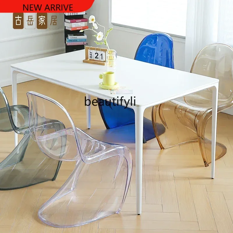 

Minimalist rock slab dining table Modern simple dining table Aluminum alloy white rectangular table G1218