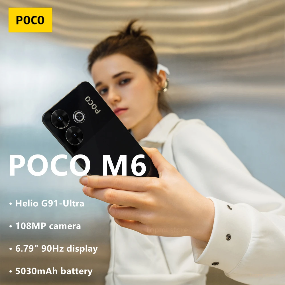 

POCO M6 Global Version 6GB 128GB 8GB 256GB 108MP Pro-grade Camera 6.79" 90Hz FHD+ Display 5030mAh 33W fast charging POCOM6