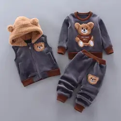 Autumn Winter Newborn Girls Clothing Sets Plus velvet Toddler Boy Clothes 3Pcs Outfit Kids Hooded Warm Suit Christmas Clothes