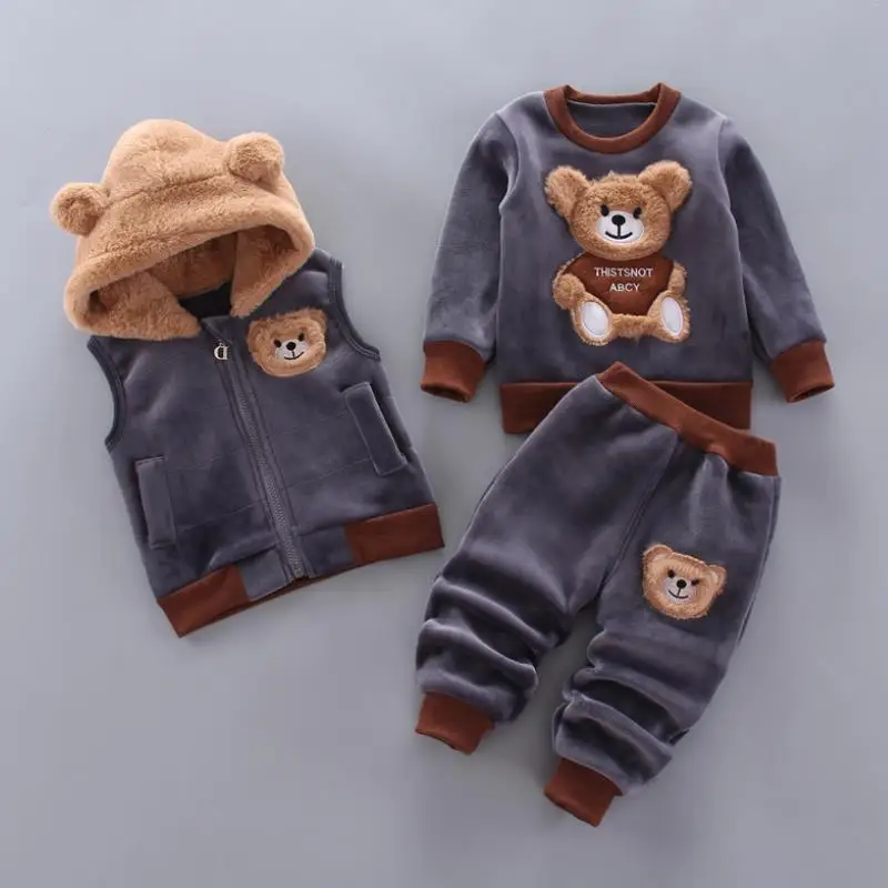 Autumn Winter Newborn Girls Clothing Sets Plus Velvet Toddler Boy Clothes 3Pcs Outfit Kids Hooded Warm Suit Christmas Clothes