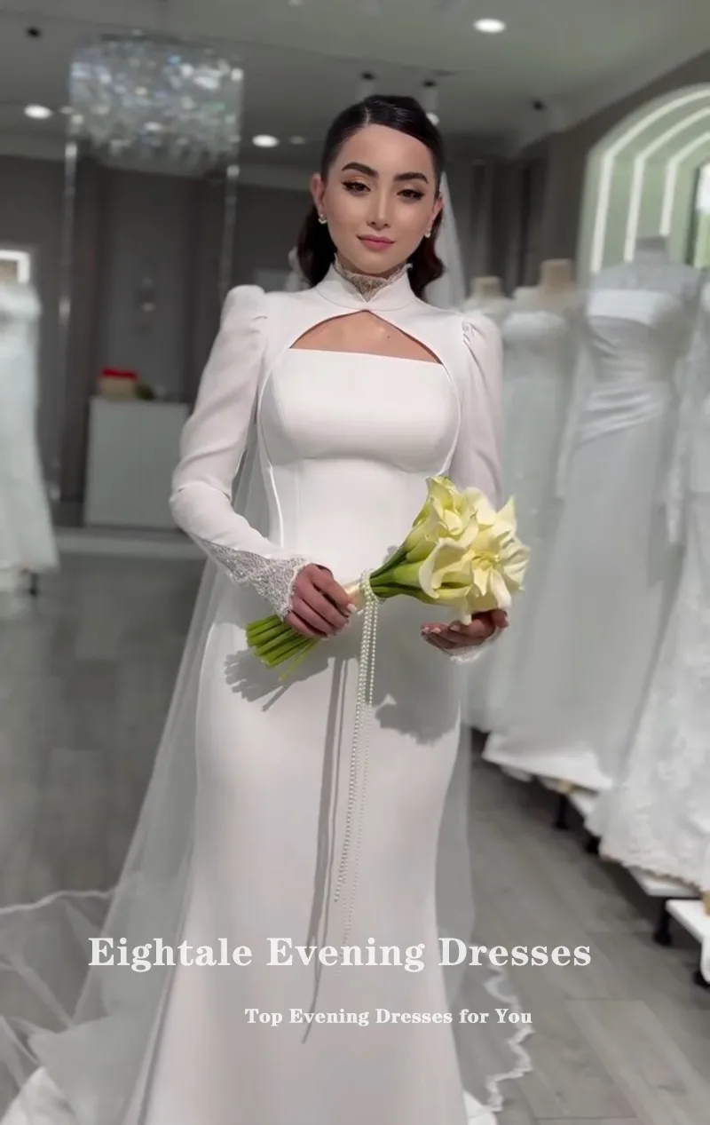 Eightale アラビアのウェディングドレスカスタマイズされたハイネック長袖イスラム教徒マーメイドブライダルドレス Vestidos デノビア