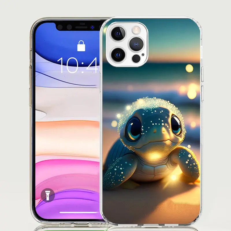 Cartoon Sea Turtle Tortoise Phone Case For Apple Iphone 11 12 13 Mini 14 15 16 Pro Max 7 Plus X XS XR SE Art Customized Coque Ca