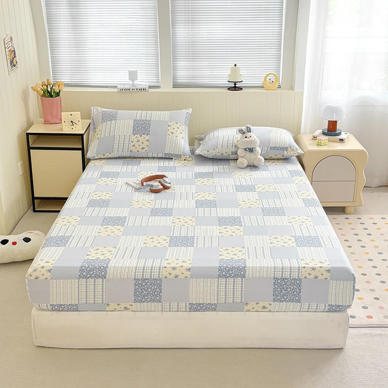 Puff Yarn Bed Sheet Printed Fitted Sheet with Elastic Single/Queen/King Size Soft Bed Cover for Twin Bed sabanas matrimoniales