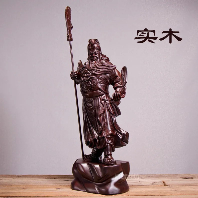 Solid Wood Guan Gong Retro Manual Wood Carving Guan Yu Ornament Household Gifts Wooden Crafts Home Decore Buddha Statue Figurine