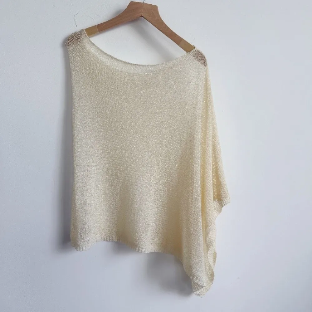 

Летний вязаный крючком пончо-свитер с открытыми плечами, асимметричный полупрозрачный пляжный накидка-трансформер, многофункциональная шаль-халтер для отпуска