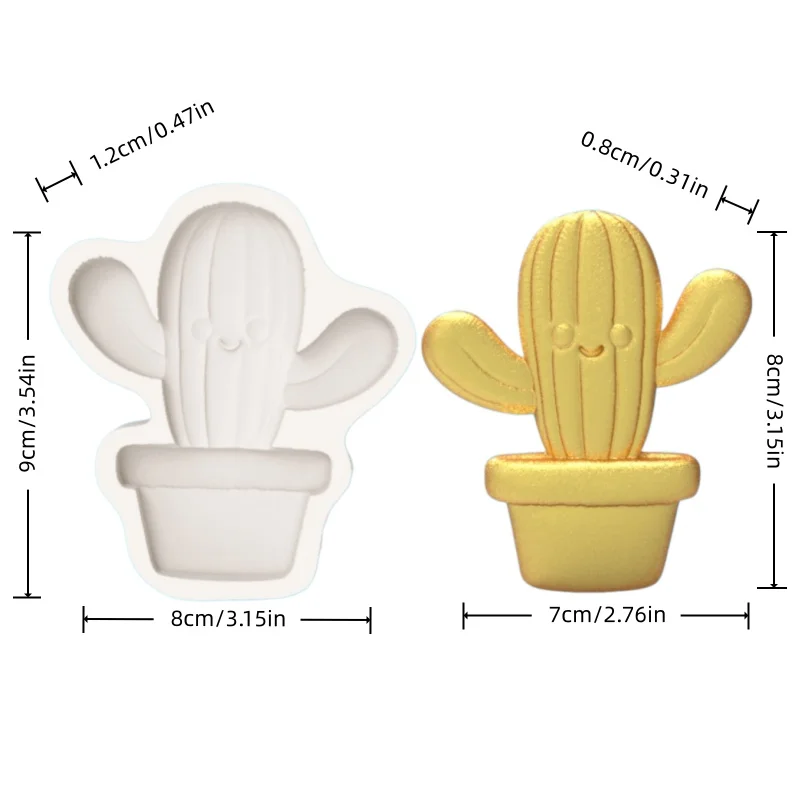 Smiling Cactus Potted Plant Green Plant Cute Shape Silicone Mold Fondant Chocolate Dessert Decoration Making Mold