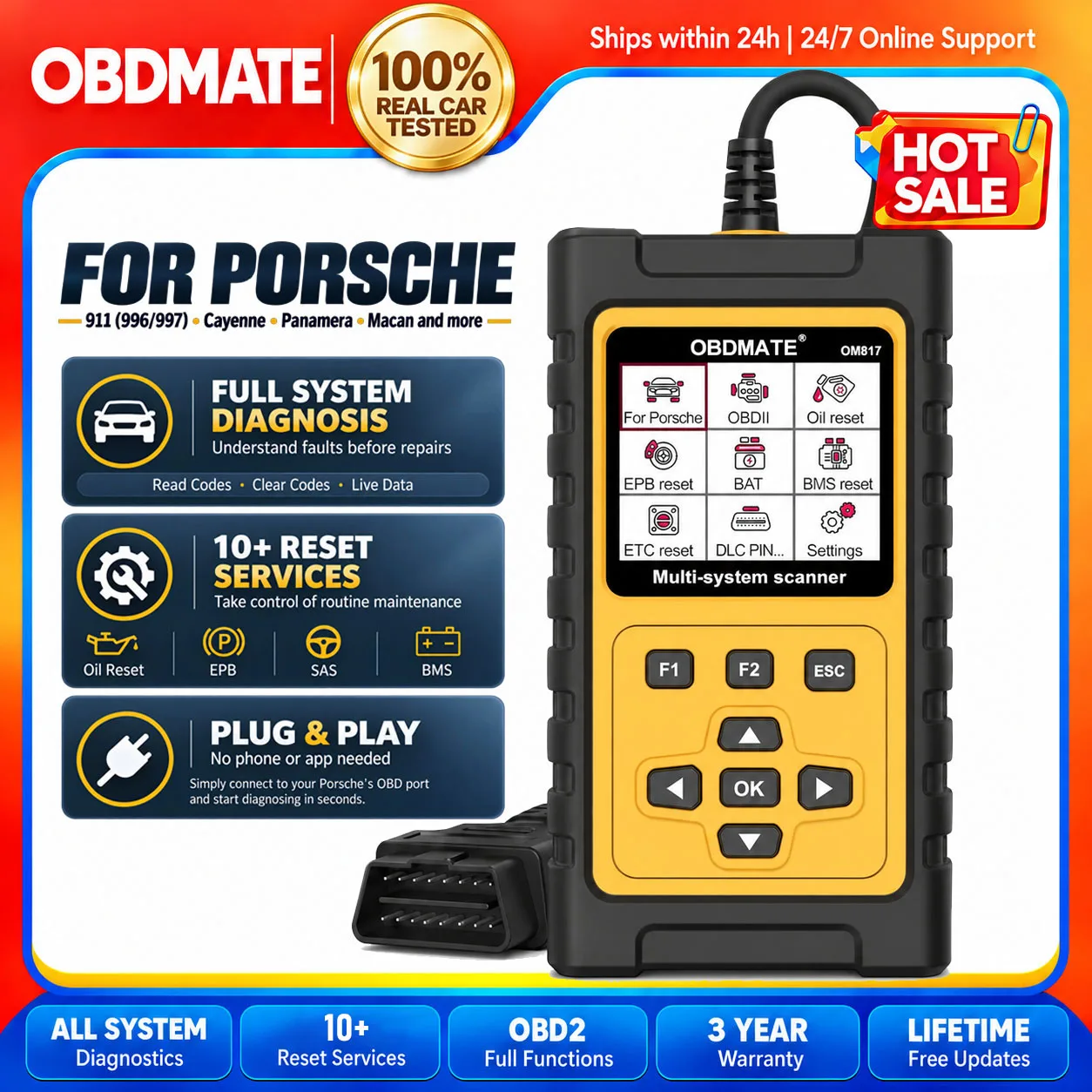 OBDMATE OBD2 Scanner For Porsche 911 996 997 Cayenne Panamera Macan Full System Car Diagnostic Tool With Multiple Service Resets