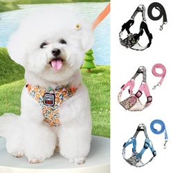 Floral Print Puppy Medium Dog Harnesses and Leash Set Reflective Pet Harness Vest for Small Dogs French Bulldog Shiba Inu Leads