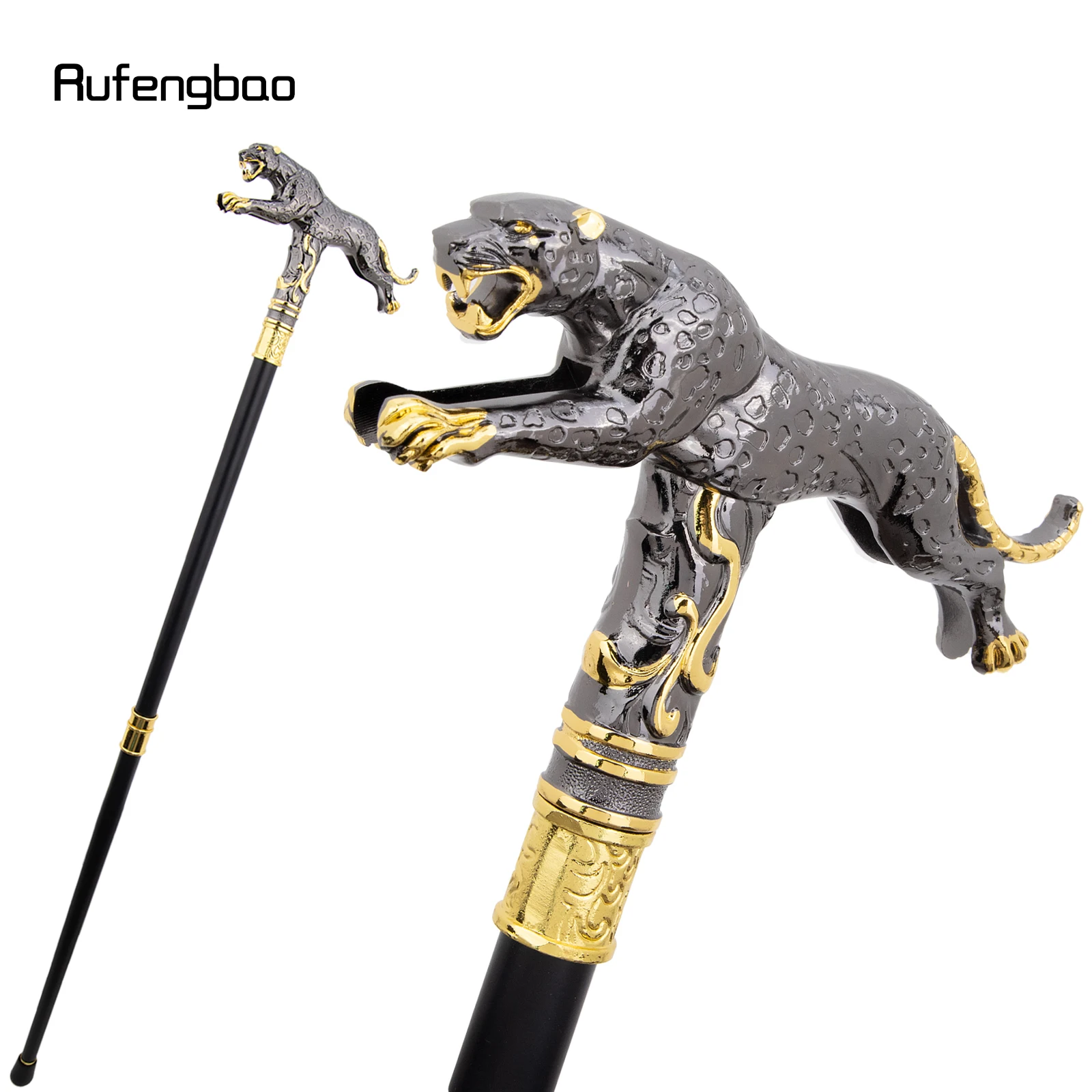 Golden Black Running Leopard with Tail Walking Stick Decorative Cospaly Party Fashionable Cane Halloween Crosier Cane 94cm