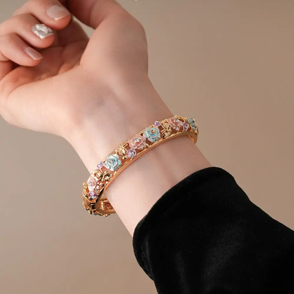 

Double Bangle Vintage Cloisonne Bangle Chinese Traditional Hollow Out Flower Bangle Ethnic Vintage Women's Hand Bracelet