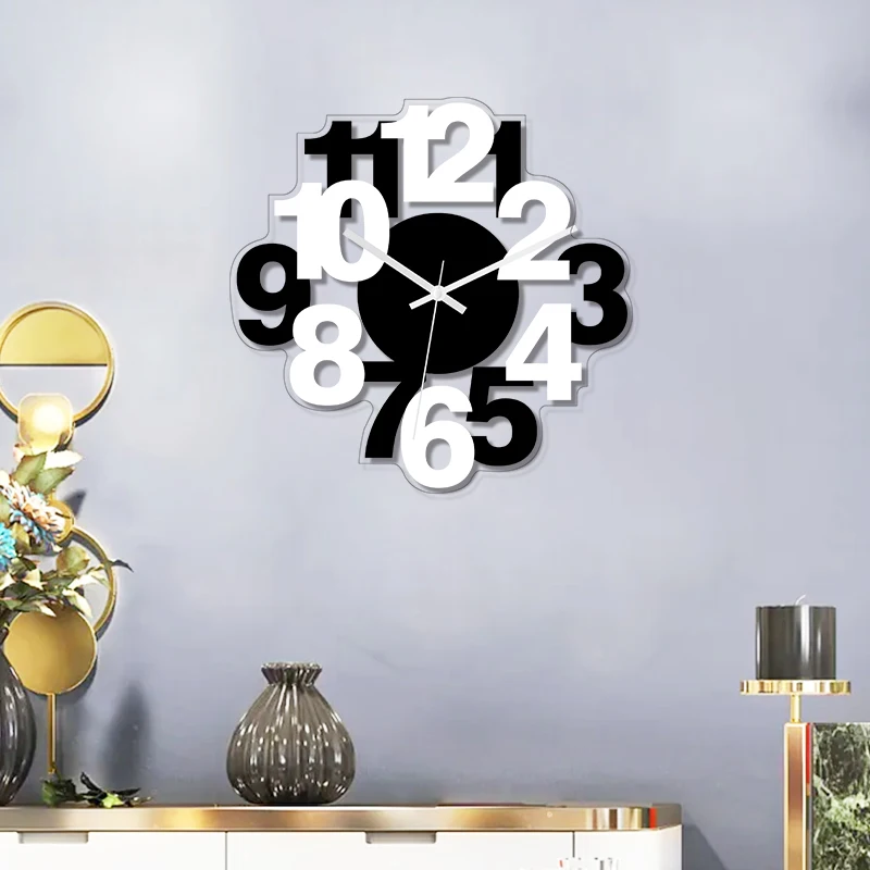Arabic numerals black and white splicing clock  modern and simple digital wall clock home decoration silent wall clock