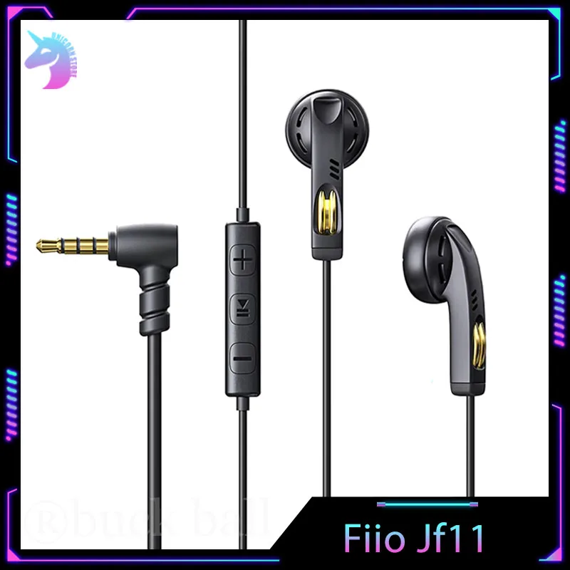 Fiio Jf11 Retro Earphones Flat Head U-Shaped Low Frequency Extension Customized Gaming Earbud 14.2mm Large Moving Coil With Mic