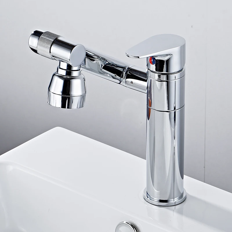 Becola Bathroom Basin Faucet Solid Brass Rotating Sink Faucet Hot And Cold Rotating Nozzle Crane Container Chrome