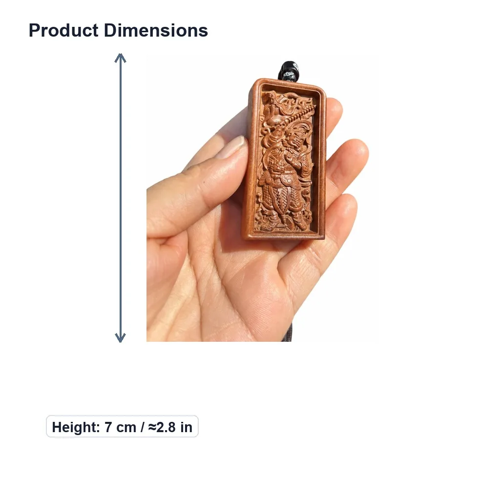 Hand Carved Thunder Struck Jujube Wood Marshal Wang Lingguan Token Double Sided Five Thunder Command Talisman Pendant Gift