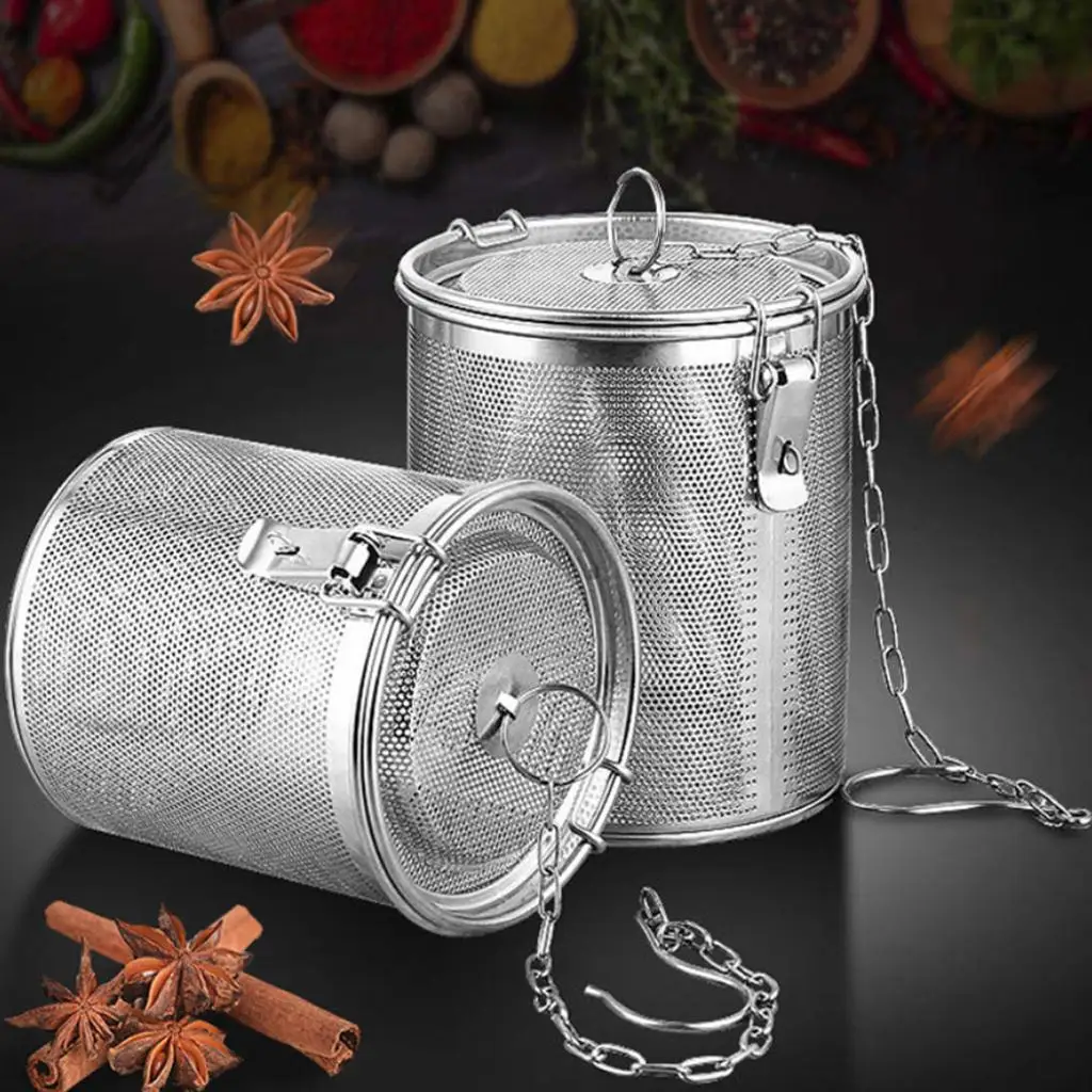 304 Stainless Steel Tea Ball Infuser Spices Strainer Fine Mesh  Soup Seasonings Separation Basket with Chain Hook Kitchen Tool