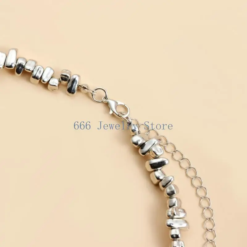 F2TD Fashionable Heart Tassels Necklace With Asymmetrical Beads For Modern Women