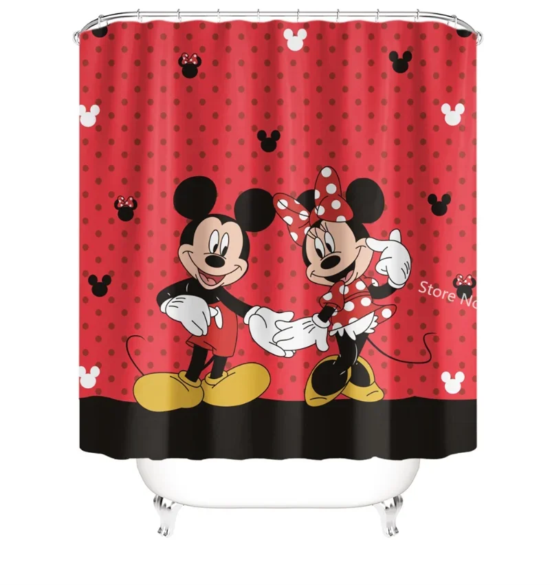 Disney Mickey Minnie Mouse Shower Curtain Carpet Black And White Toilet Cover Bath Mat Rug Pad Set Bathroom