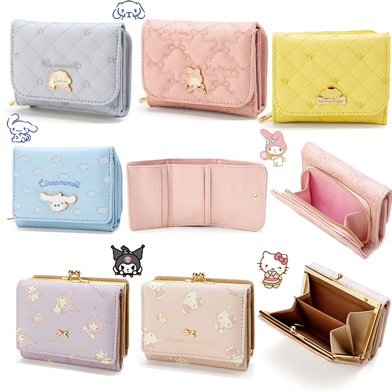 Sanrio Cinnamoroll Mymelody Kuromi kawaii Cartoon Women\'s Wallet Pu Leather Coin Purse Designer Purses Card Holder Girls Gifts