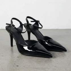High Heels Women's Shoes for Business Elegant Pointed Toe Patent Leather Daily Office Stilettos Designer Summer Ladies Sandals